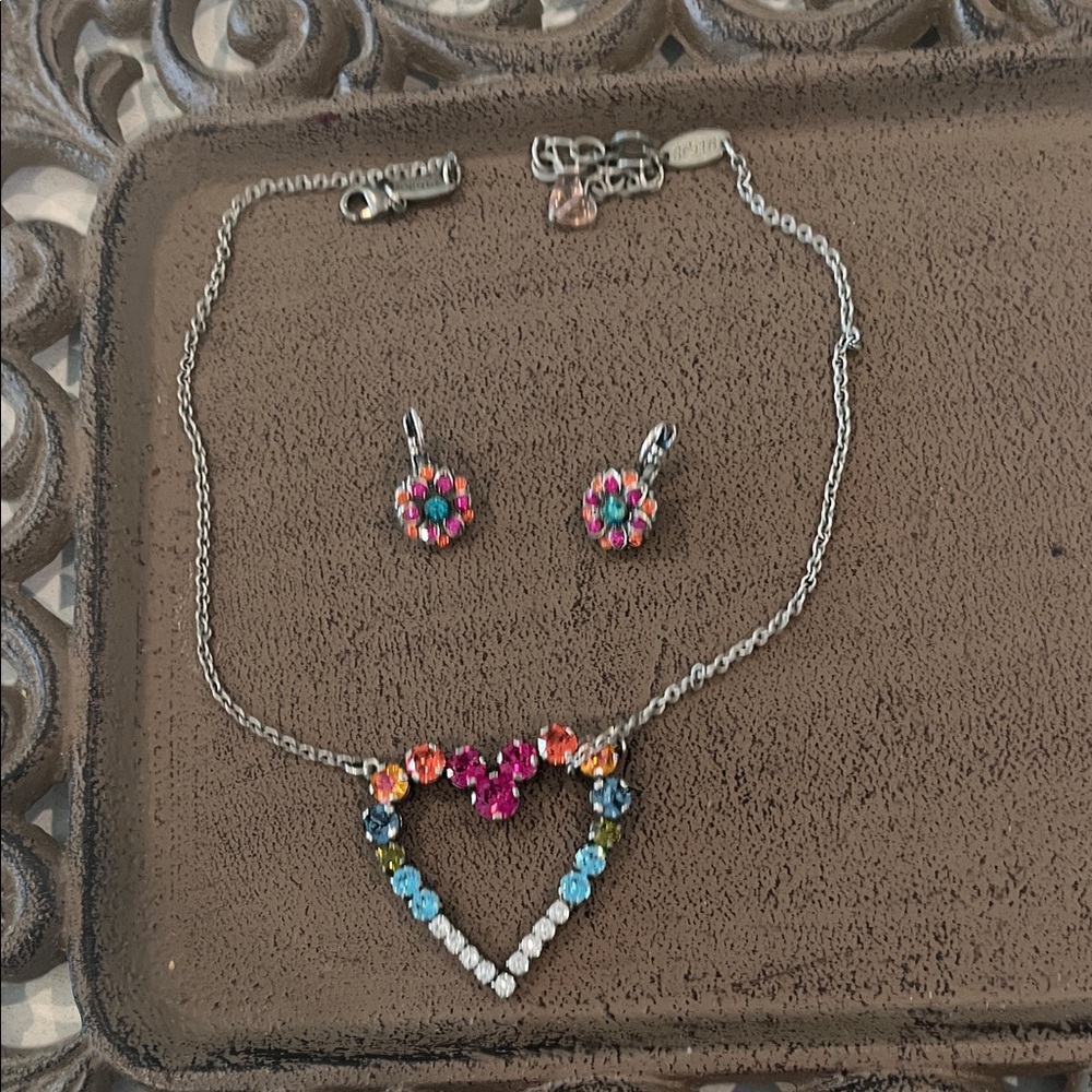 Vibrant Multicolor Heart Necklace and Earring Set